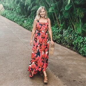 Who What Wear Red and Pink Floral Maxi Dress